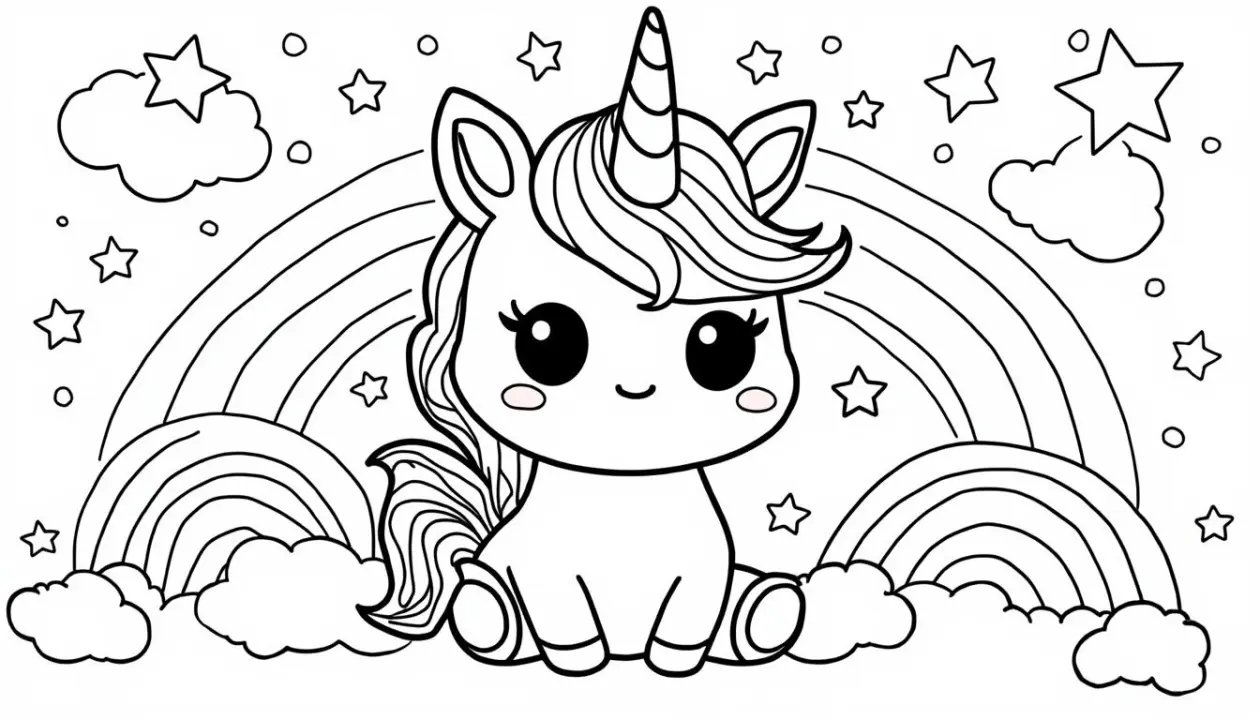 dessin licorne à colorier kawaii