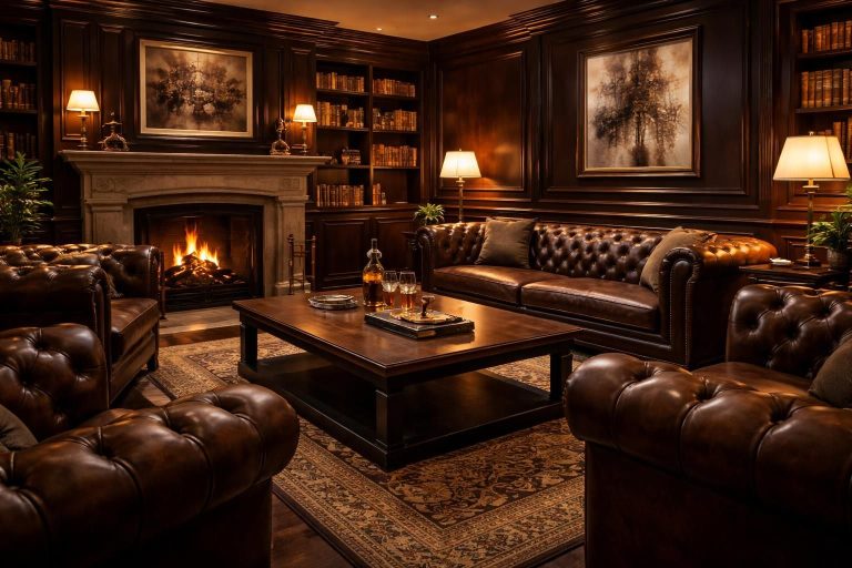 découvrez des idées de décoration masculine pour votre salon, avec une ambiance club privé alliant élégance, confort et style unique pour un espace chaleureux et masculin.
